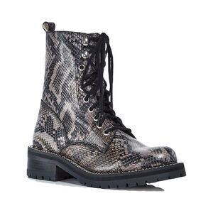 AQUA Womens Gray Snake 1" Platform Jax Toe Block Heel Leather Combat Boots 5 M
